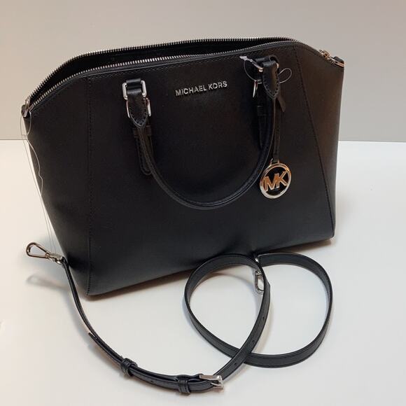 🖤 NWT Authentic Michael Kors Saffiano Leather Lg Satchel Bag - BLACK - Picture 7 of 11